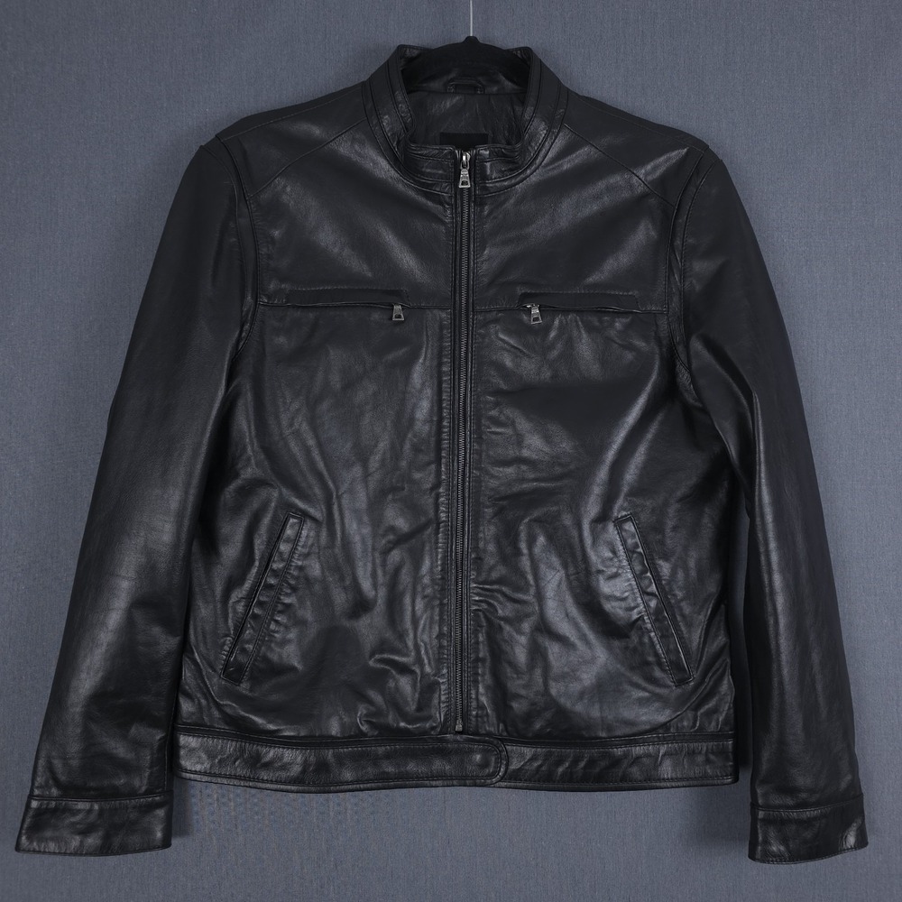 7‎ Diamonds Leather Jacket Mens 2XL Black Leather Bomber Moto Cafe Flight XXL